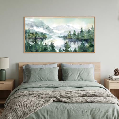 Watercolor Mountain Forest Framed Canvas Wall Art Set