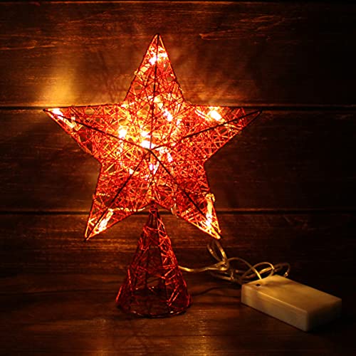 Red Tree Top Star with Warm White LED Lights and Timer for Christmas Ornaments and Holiday Seasonal Décor