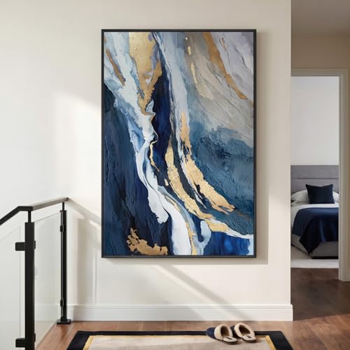 Extra Large Framed Navy Blue Abstract Wall Art for Living Room