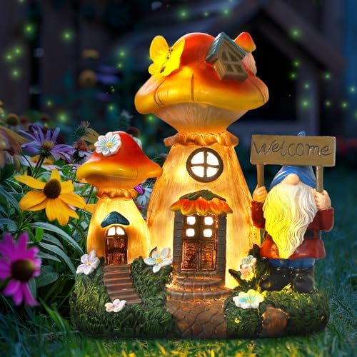 Solar Garden Statue Lights Mushroom Fairy House Figurine