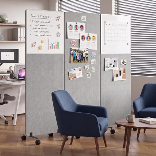 72in 3 Panel Soundproof Room Divider with Wheels