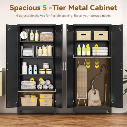 75" Tall Metal Kitchen Pantry Storage Cabinet with Doors and Shelves