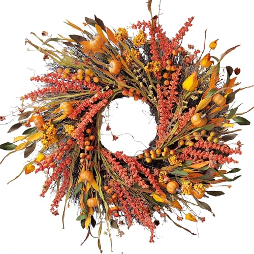 24In Fall Harvest Wreath for Front Door Autumn Thanksgiving Decor