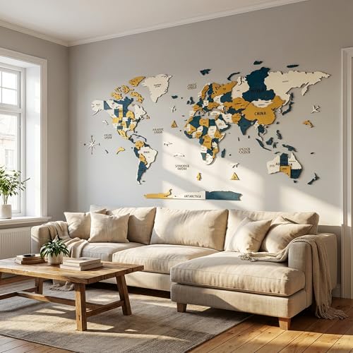 3D Wooden World Map Wall Art