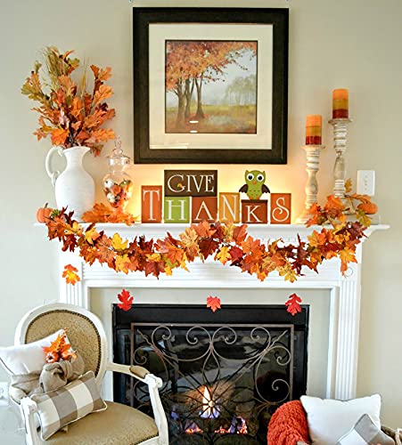 2 Pack Fall Maple Leaf Hanging Vine Garland Artificial Autumn Foliage Thanksgiving Decor for Home Wedding Fireplace Party Christmas (2 Count)