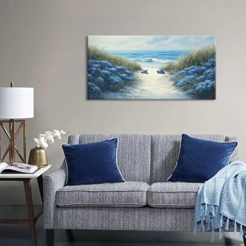 Romantic Beach Wall Art for Living Room Blue Sea Turtle Lovers Canvas Painting Prints Ocean Sandy Romance Flowers Large Bedroom Office Decor Artwork
