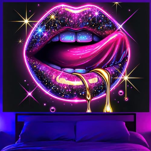 Blacklight Tapestry Lips Wallpaper Room Decor 78 x 59 Inch