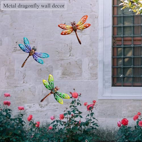 Metal Dragonfly Wall Decor Outdoor wall Art Hanging Decorations Living Room Bedroom Fence Dragonfly Garden Decor (3 Count)