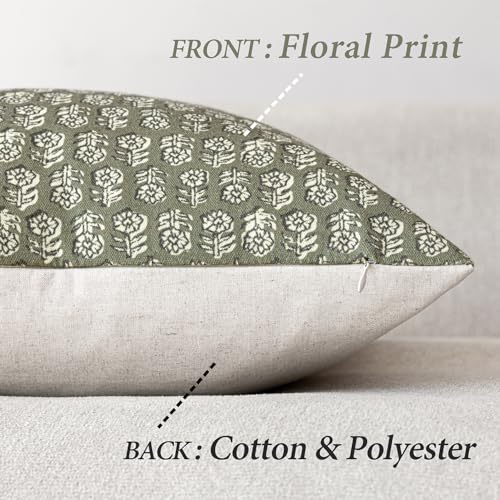 Decorative Floral Print Throw Pillow Covers 24×24 Sage Green (2 Count)