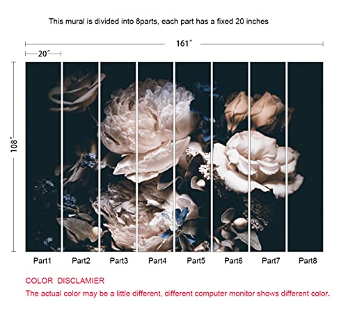 Dark Floral Wallpaper Peony Wall Mural Room Wall Decor (120.75 Sq Ft)