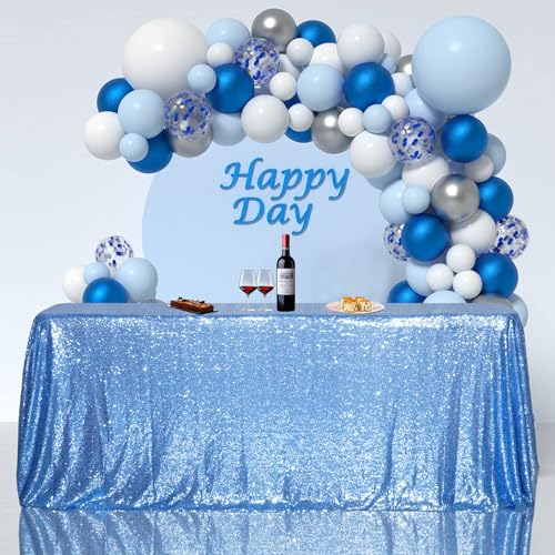 Sequin Tablecloth 90x132 Inch Baby Blue for Wedding Party