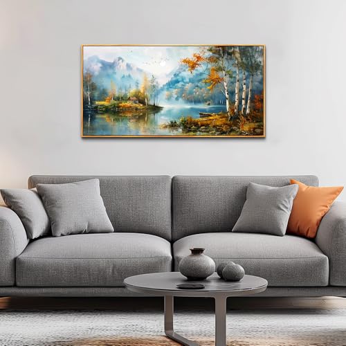 Wood Framed Canvas Wall Art For Living Room Wall Decor For Bedroom Office Wall Decoration Lake View Painting Tree Forest Pictures Artwork Room Aesthetic Home Decor Ready To Hang 20x40 In