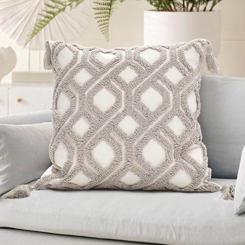 Boho Throw Pillow Covers 18x18 Tufted with Tassels