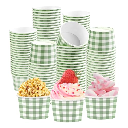 Greencian 120Pcs 12oz Gingham Ice Cream Cups for Hot or Cold Food
