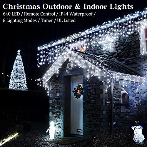 Icicle Christmas Lights Outdoor Decorations 640 LED 65.6 FT 8 Modes LED Icicle String Light with 120 Drops