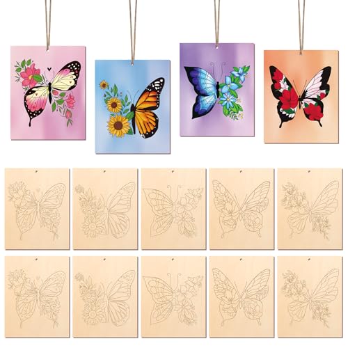 10 Pieces Large Spring Butterfly Unfinished Wood Crafts to Paint for Adults