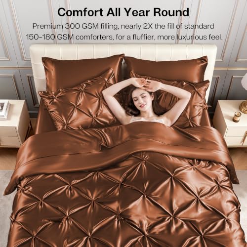 Satin Twin XL Comforter Set Brown