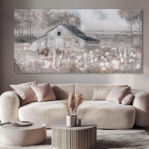 Landscape Canvas Wall Art Animal Photo Prints White and Brown Wall Hanging Decor 24"x48" Decorations for Bedroom Office Art