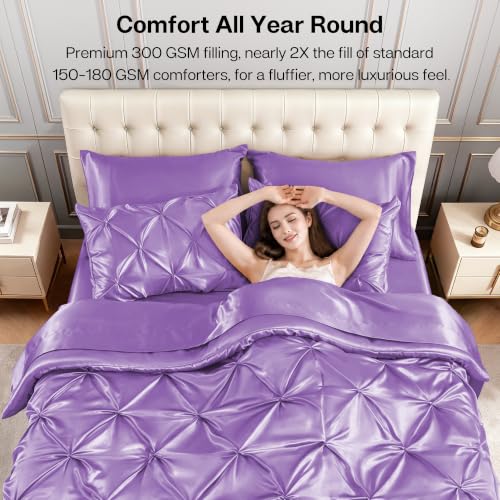 Satin King Size Comforter Set Lavender