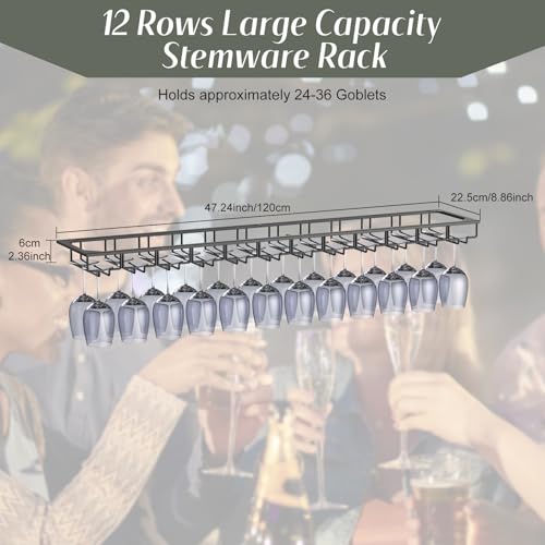 12 Row Wine Glass Rack Under Cabinet Large Capacity