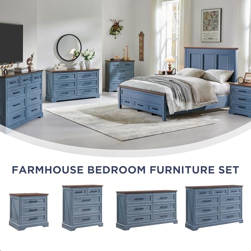 52" Wide Farmhouse 6 Drawer Dresser for Bedroom