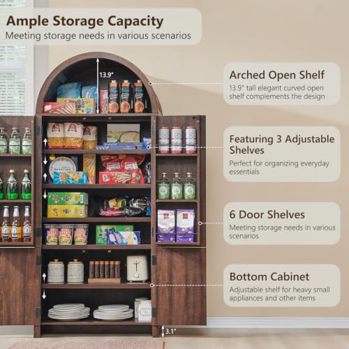 71" Tall Arched Bathroom Storage Cabinet