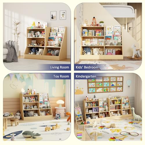 40" Large Kids Wooden Bookshelf and Toy Storage Organizer Natural