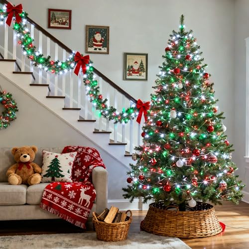 2 Pack Red White and Green Christmas Lights Battery Operated (100 Foot)