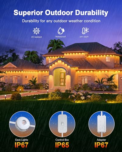 Permanent Outdoor Lights Max 158FT with 120 LED Eave Lights RGBAICW (158 Foot)