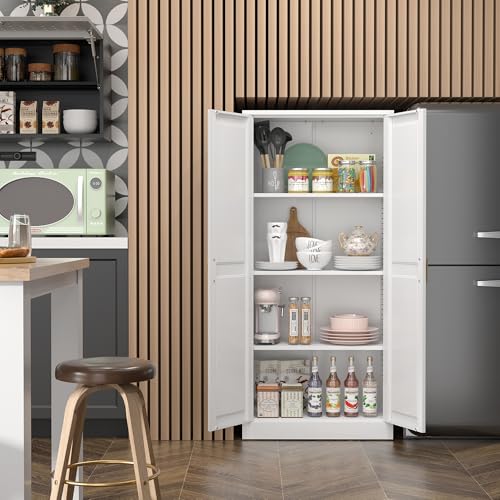 60"Metal Pantry Storage Cabinet with Doors & 3 Adjustable Shelves