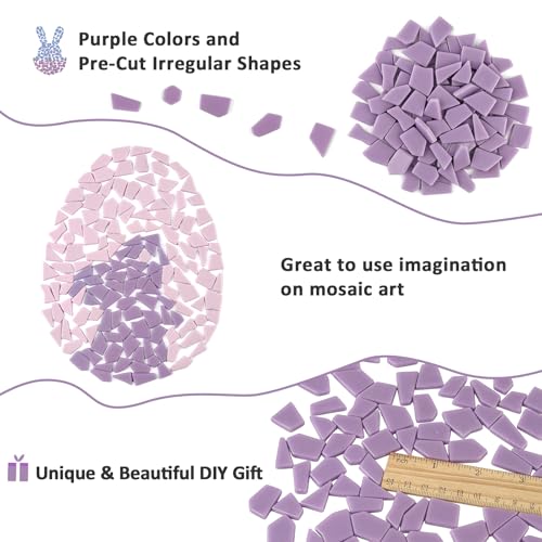 200g Purple Glass Mosaic Tiles for Crafts Bulk (7.05 Ounce)