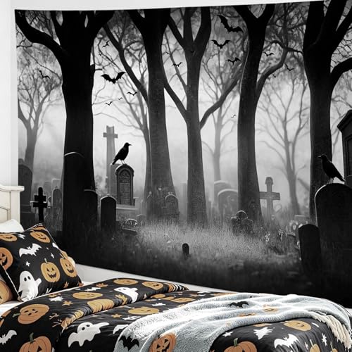 Gothic Halloween Tapestry Spooky Black Tree Wall Tapestry 60Wx40L Inch