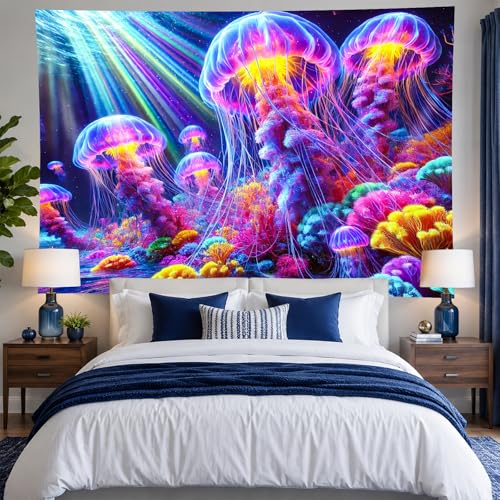 Black Light Tapestry 78x59 Inch Jellyfish Poster