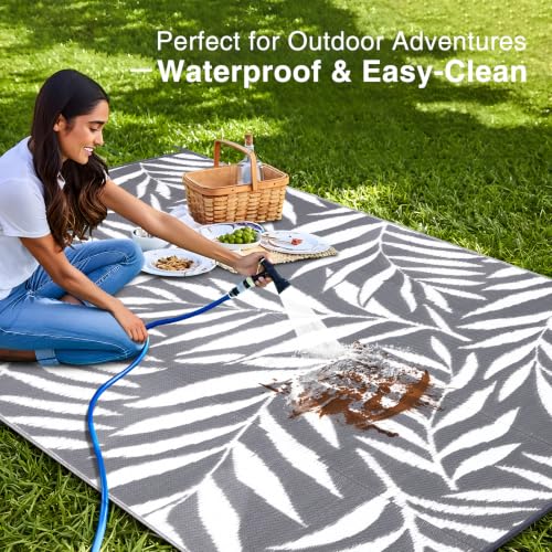 Outdoor Rug 8x10 ft Waterproof Reversible Leaf Mat