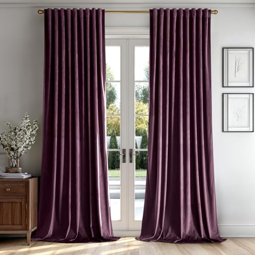 Dark Purple Velvet Pinch Pleat Blackout Curtains W52 X L84 Inches (2 Count)