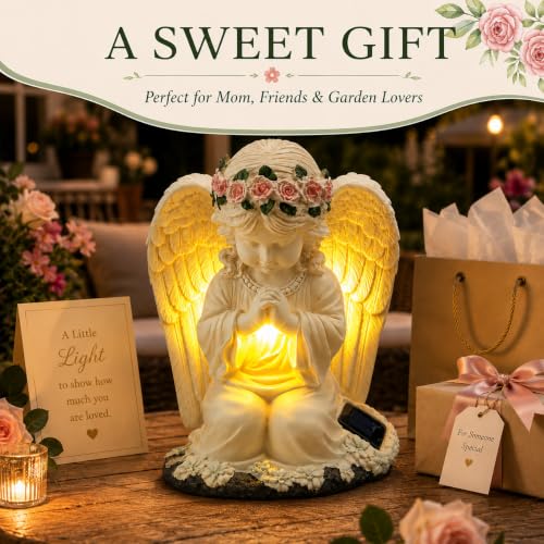 Solar Garden Statues Outdoor Decor Angel with LED Light