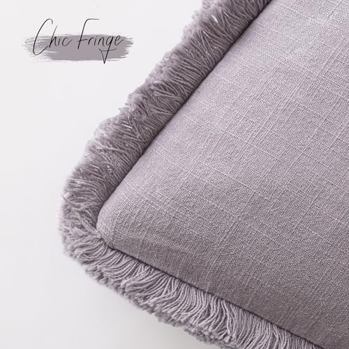 Decorative Linen Fringe Throw Pillow Covers 26×26 Light Purple (2 Count)
