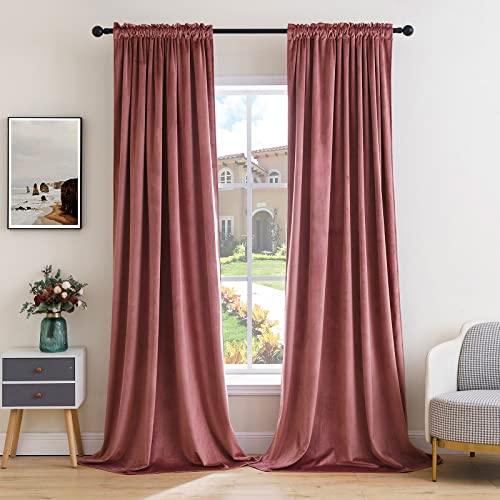 Dusty Rose Pink Velvet Room Darkening Curtains for Bedroom W52 x L84 (2 Count)