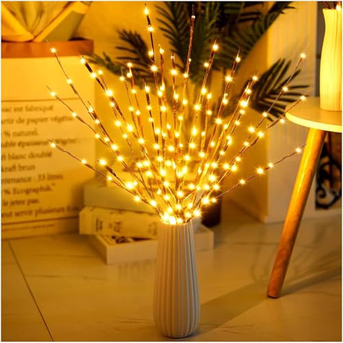 4 Pack Led Branch Light Battery Operated Lighted Branch Vase Filler Willow Tree Artificial Little Twig Power Brown 30 Inch 20 LED for Home Romantic Decoration