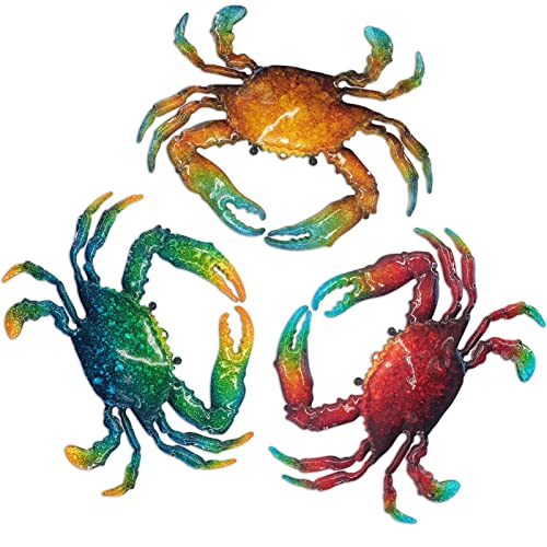 Metal Crab Sea Wall Decor Outdoor Garden Hanging Art Sculptures Home Ocean Theme Decorations for Kitchen Bathroom and Pool (3 Count)