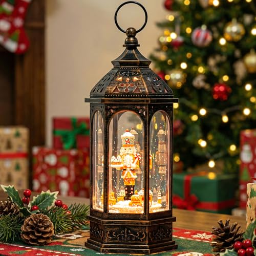 12.8'' Christmas Gingerbread Nutcracker Snow Globe Lantern