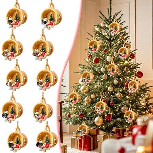 10 Pcs Christmas Hanging Ornaments Cute Teacup Sleeping Dog