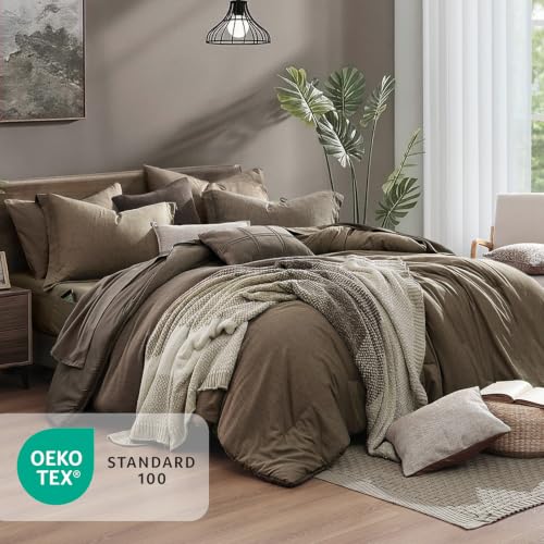 King Size Comforter Set 7 Pieces Taupe Grey Bed in a Bag