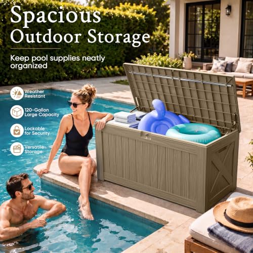 120 Gallon Deck Box Resin Outdoor Storage Box Waterproof