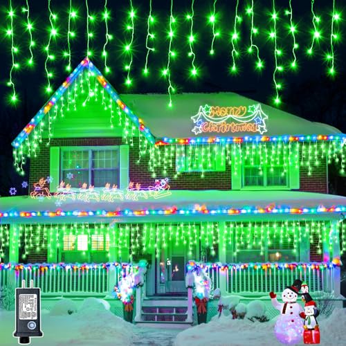 Icicle Lights for Outside 33FT 400 LED Green Christmas Lights
