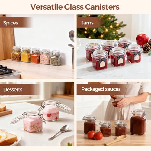 Square Glass Spice Jars 4 oz 6 Pack with Labels and Funnel Set (6 Count)