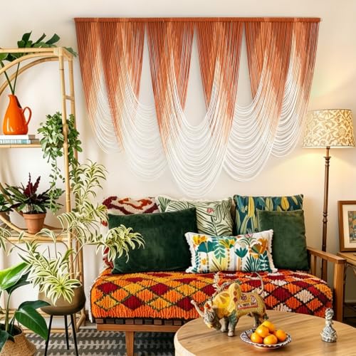 Macrame Wall Hanging Orange Boho Dip Dye Fiber Art Craftsmanship 57"W*41"L