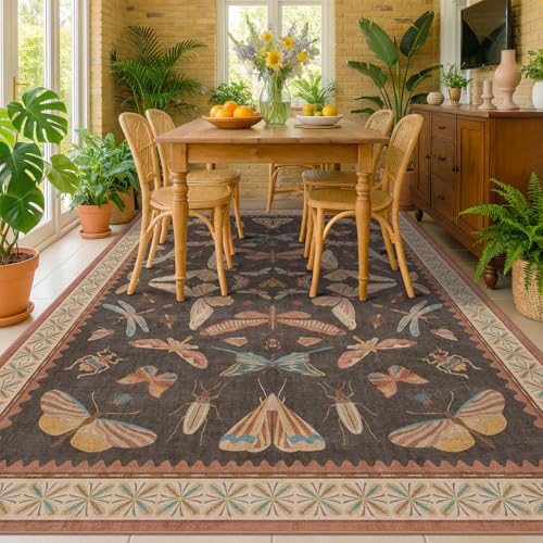 Washable Brown Farmhouse Rug 7x9 (63 Sq Ft)
