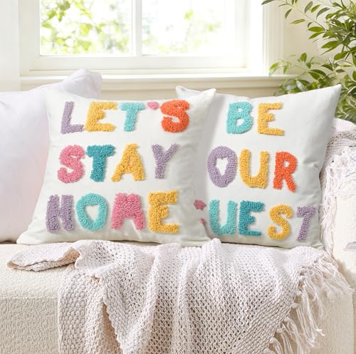 Boho Pillow Covers 18 * 18 Inch Handcrafted Loop Yarn Lettering