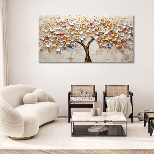 White Spring Tree of Life Wall Art Office Decor Living Room Modern Painting Prints Pictures Abstract Floral Flower Nature Canvas Large Landscape Artwork